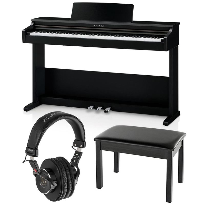 Kawai KDP75 88-Key Digital Piano with Bench, Embossed Black Bundle with Padded Piano Bench (Black), H&A Versa Professional Field and...
