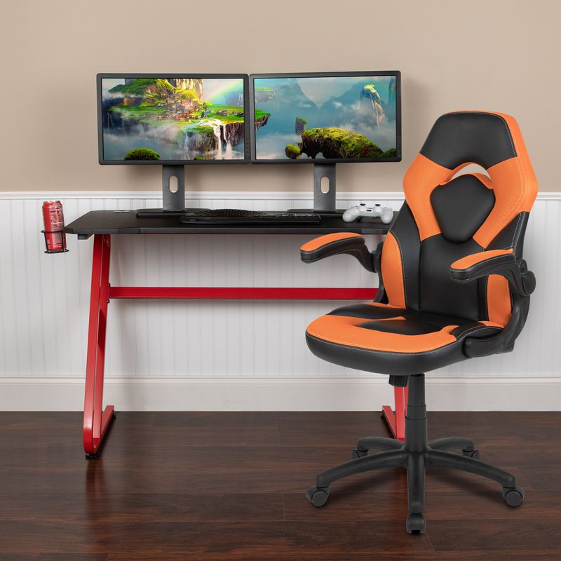 Gaming Desk and Chair Set with Cup Holder and Headphone Hook - Desk Bundle - Black