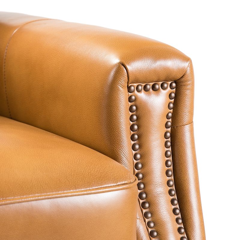 Victorino Cigar Genuine Leather Recliner with Nailhead Trim Set of 2 - SADDLE
