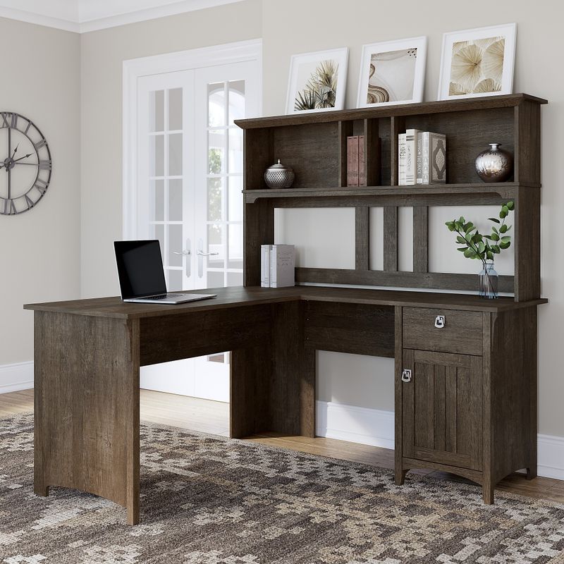 Salinas L-shaped Desk with Hutch by Bush Furniture - Reclaimed Pine