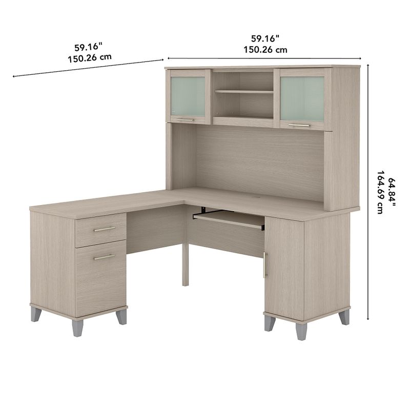 Somerset 60W L Shaped Desk with Hutch - Sand Oak