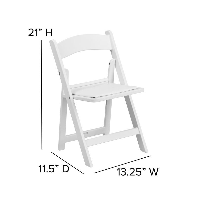 2 Pack Kids White Resin Folding Chair with White Vinyl Padded Seat - White
