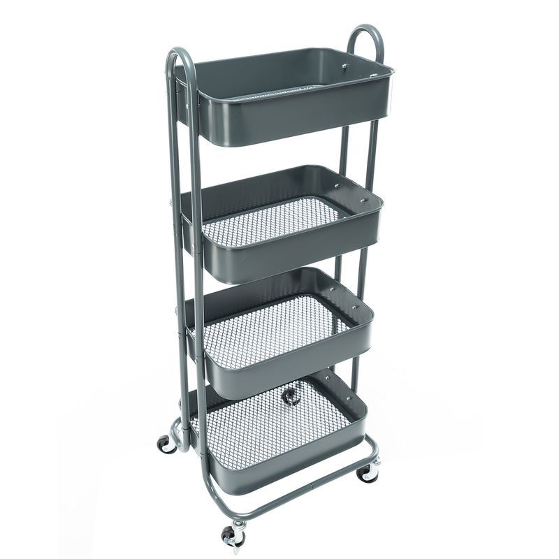 4-Tier Metal Utility Cart with Wheels Storage Shelves Organizer - 17.7"x13.7"x42.9" - Blue