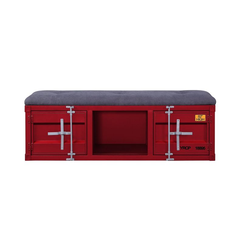 ACME Cargo Storage Bench in Gray Fabric & Red
