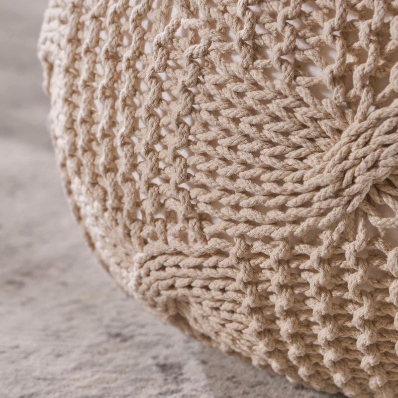 Anouk Knitted Cotton Pouf by Christopher Knight Home - Beige