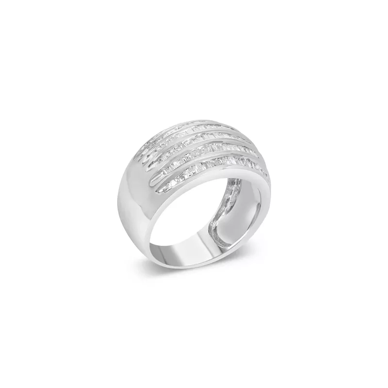 Sterling Silver 1ct. TDW Multi-row Baguette Diamond Band cocktail Ring (H-I, I2-I3) Choice of size