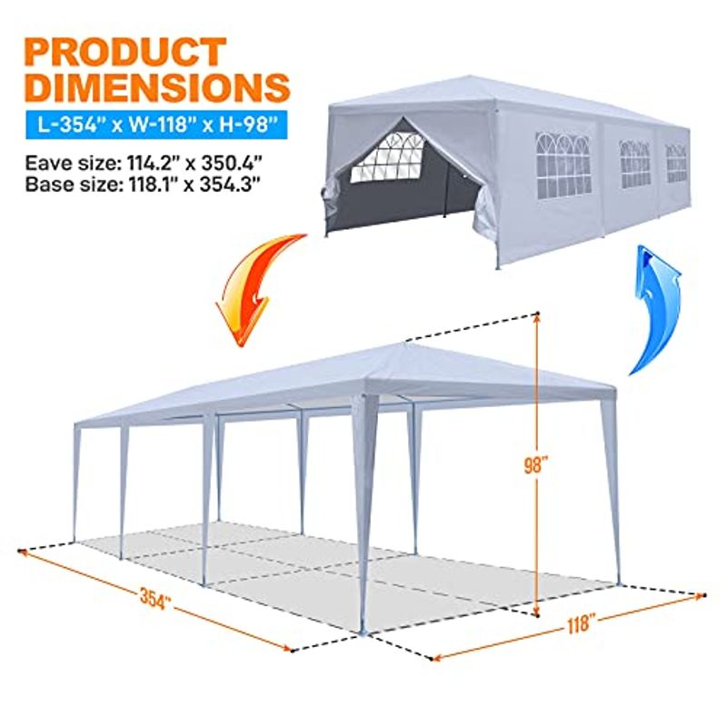 Pop Up Canopy Tent 10x30 - Portable Commercial Instant Shelter Foldable/Collapsible Sun Shade Canopy Pop Up Tent w/ 4 Walls, Waterproof...
