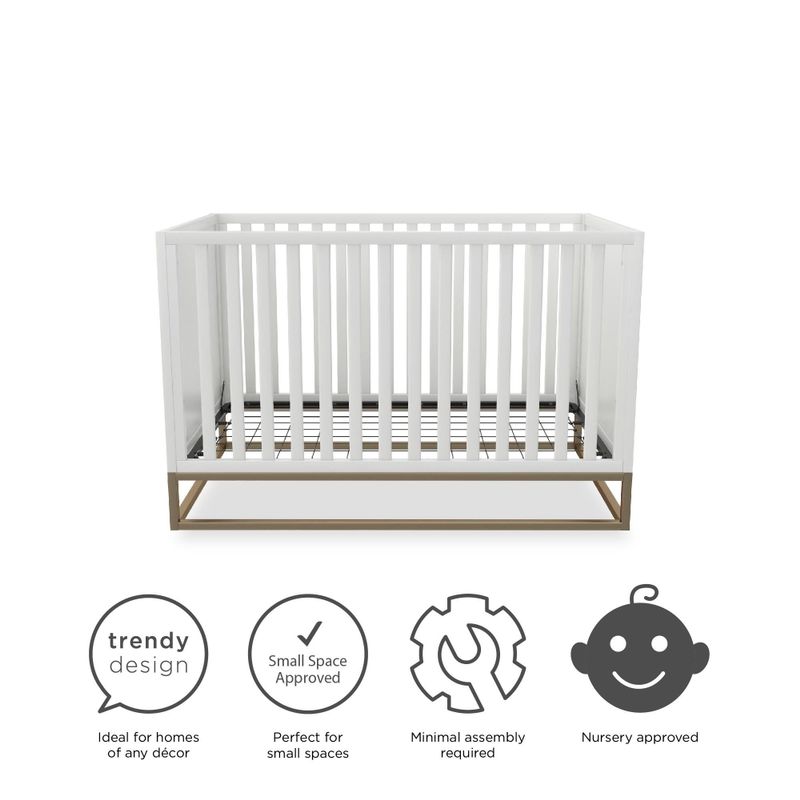 Little Seeds Haven 3 in 1 Convertible Wood Crib with Metal Base - Grey/Gold