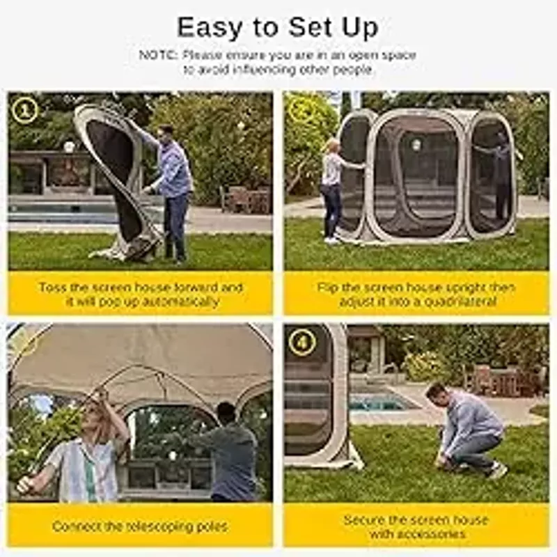 EAST OAK Screen House Tent Pop-Up, Portable Screen Room Canopy Instant Screen Tent 12 x 12 FT with Carry Bag for Patio, Backyard, Deck & Outdoor Activities, Beige