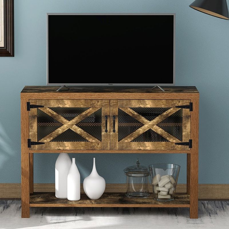 44" TV Stand Wood Metal TV Console Entertainment Center Farmhouse - Brown