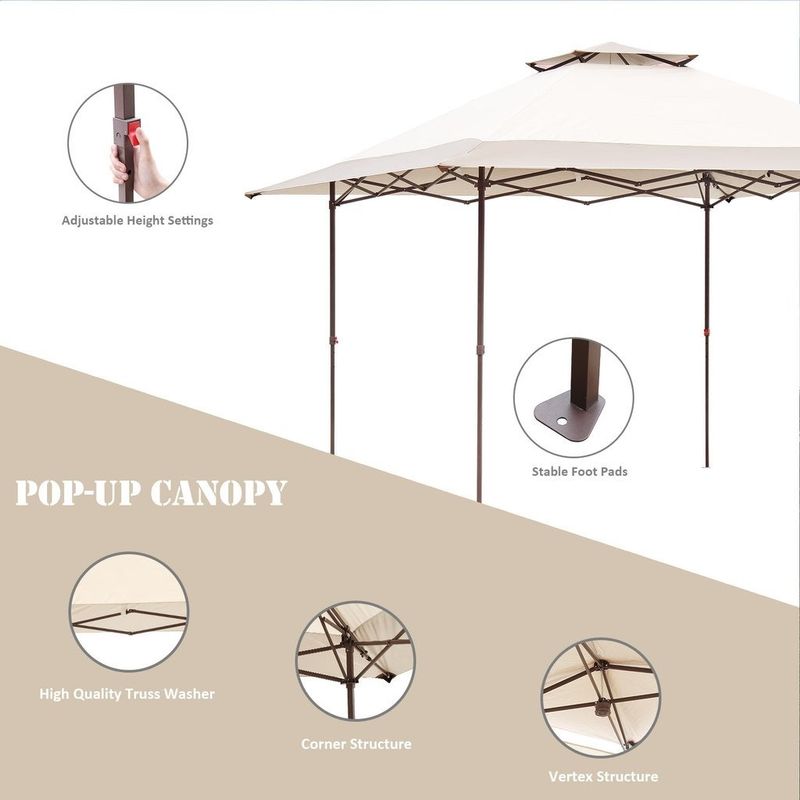 Zenova 13x13FT Outdoor Pop-Up Gazebo Canopy 2-Tier Shade Outdoor Patio Garden Tent Patio Gazebo Shelter - 13*13 - 13*13 - Beige