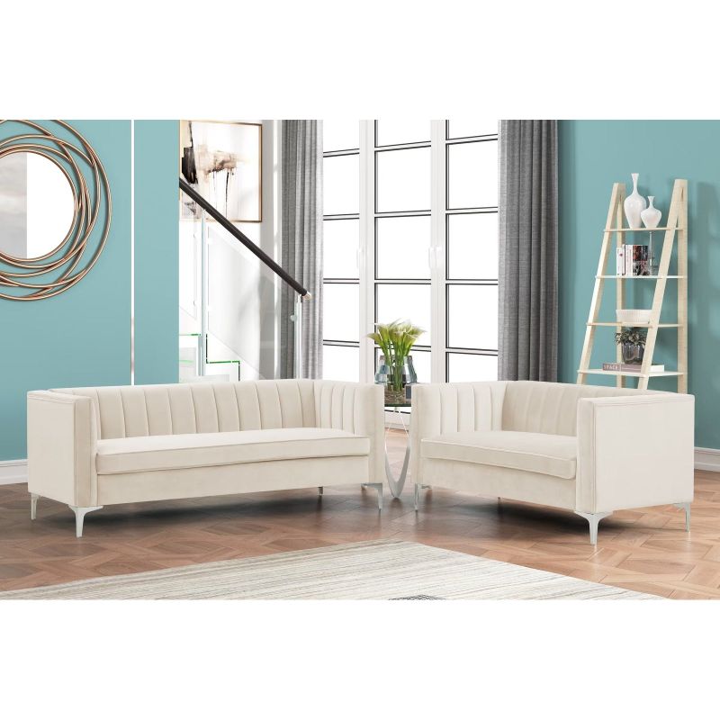 Morden Fort Modern 2 Pieces of Loveseat and Sofa Couch Set with Dutch Velvet Grey, Iron Legs - Beige