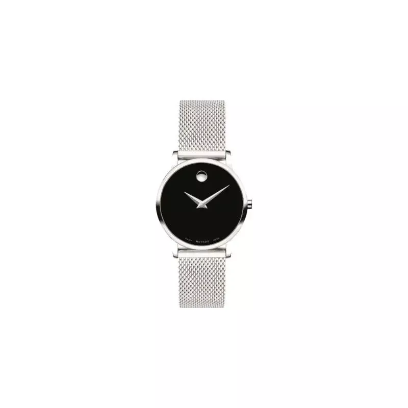 Movado - Ladies Museum Classic Silver-Tone Stainless Steel Mesh Watch Black Dial