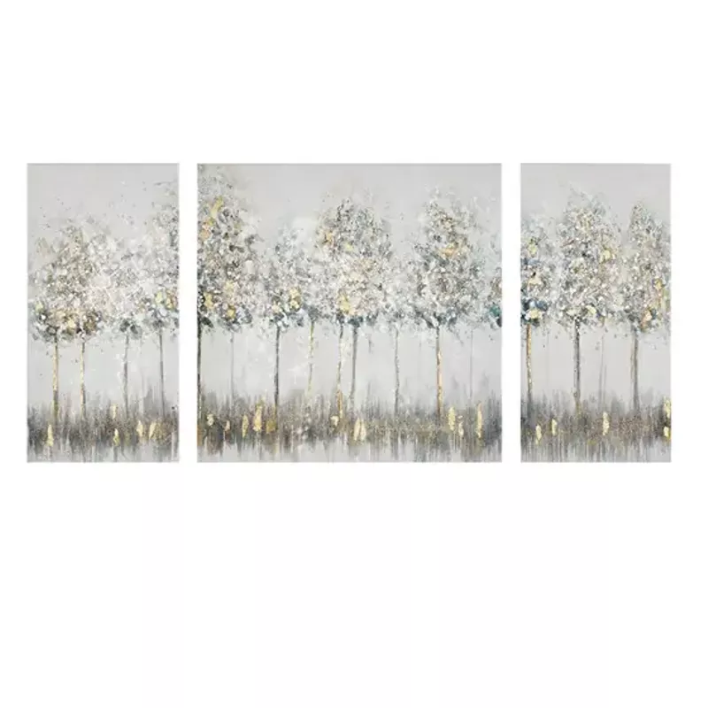 Blue Midst Forest Gold Foil Triptych 3-piece Canvas Wall Art Set
