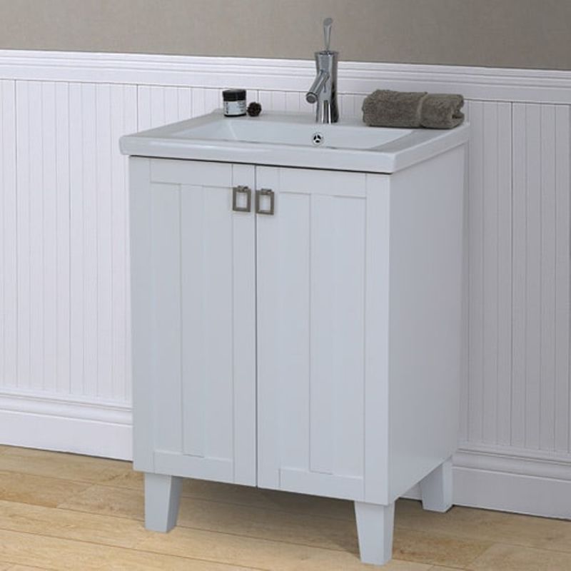 24 inch Extra thick Ceramic Sink-top Single Sink Bathroom Vanity in White Finish - White Finish, no faucet