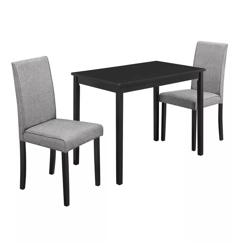 Dining Table Set/ 3pcs Set/ Small/ 39" Rectangular/ Kitchen/ Wood/ Pu Leather Look/ Black/ Grey/ Contemporary/ Modern