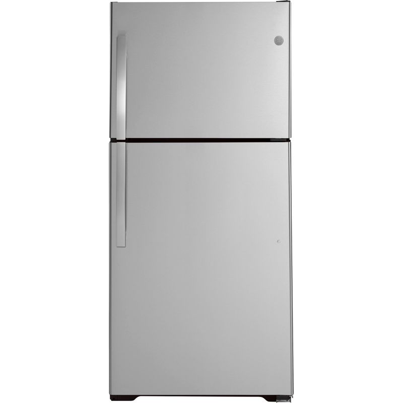 Front Zoom. GE - 21.9 Cu. Ft. Garage-Ready Top-Freezer Refrigerator - Stainless steel