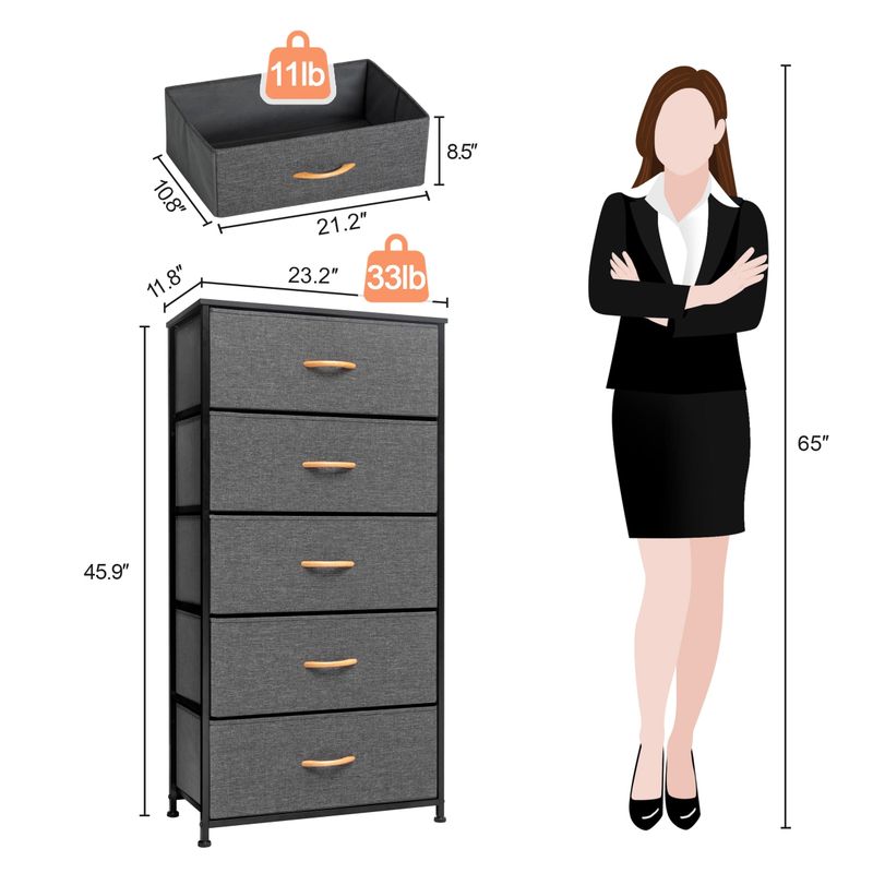 5 Drawers Vertical Dresser Storage Tower Organizer Unit for Bedroom - Brown - 5-drawer