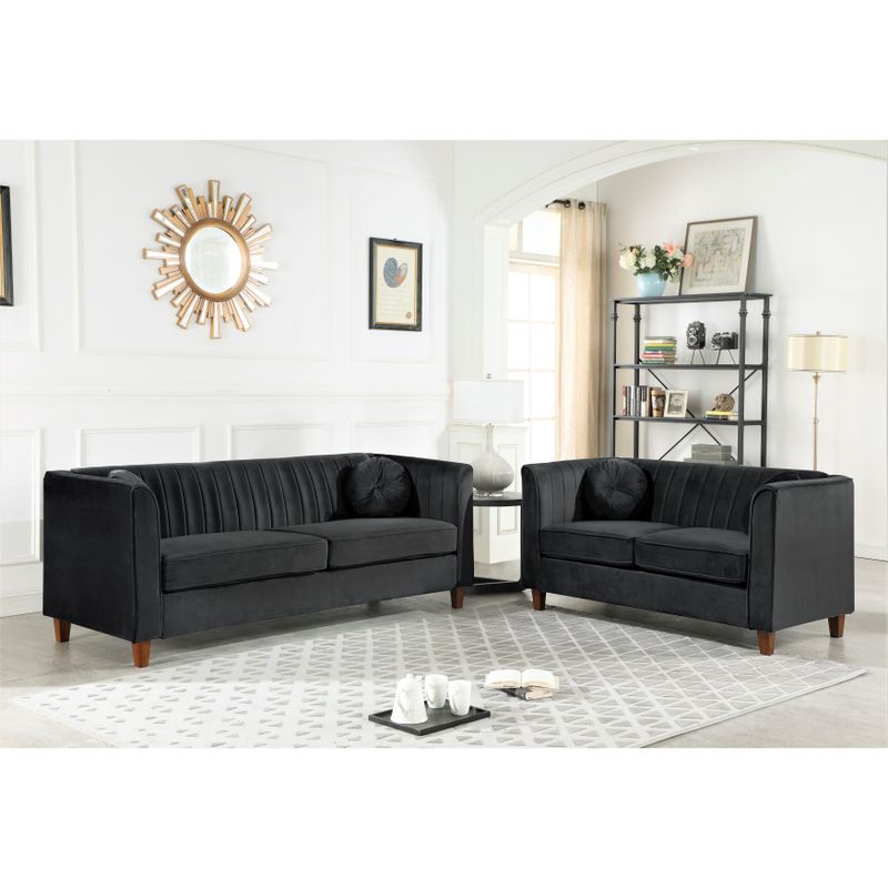 US Pride Lowery velvet Kitts Classic Chesterfield Living room seat-Loveseat and Sofa - Black