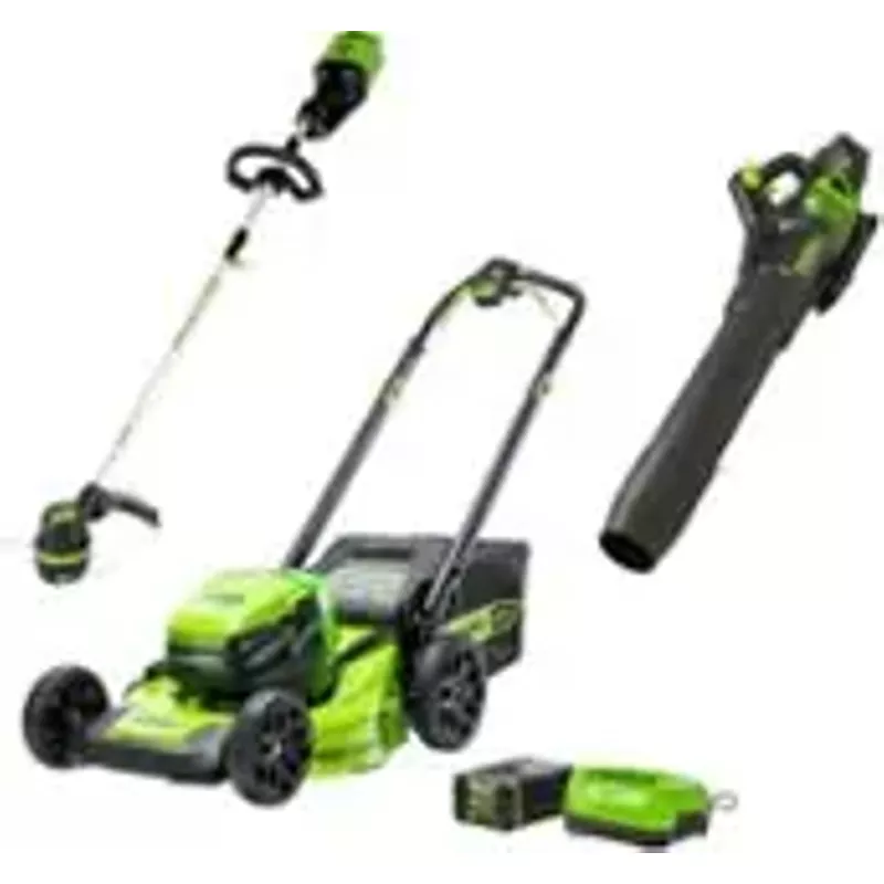 Greenworks - 80 Volt 21-Inch Self Propelled Lawn Mower 13-Inch String Trimmer and 730 CFM Blower (1 x 4.0Ah Battery and 1 x Charger ) - Green