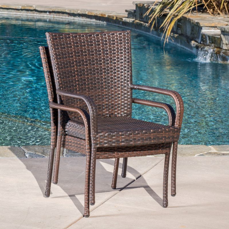 Outdoor PE Wicker Stackable Club Chairs (Set of 2) by Christopher Knight Home - Brown