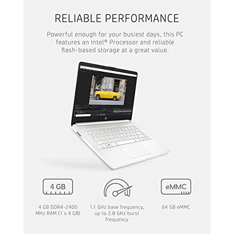 HP 14-dq0040nr 14" HD Notebook Computer, Intel Celeron N4020 1.1GHz, 4GB RAM, 64GB eMMC, Windows 10 Home S Mode, Free Upgrade to...