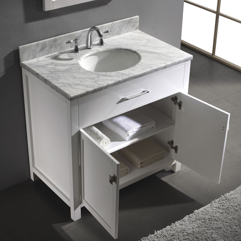 Virtu USA Caroline 36-Inch Single Sink Bathroom Vanity Set - White Finish With Round Basin