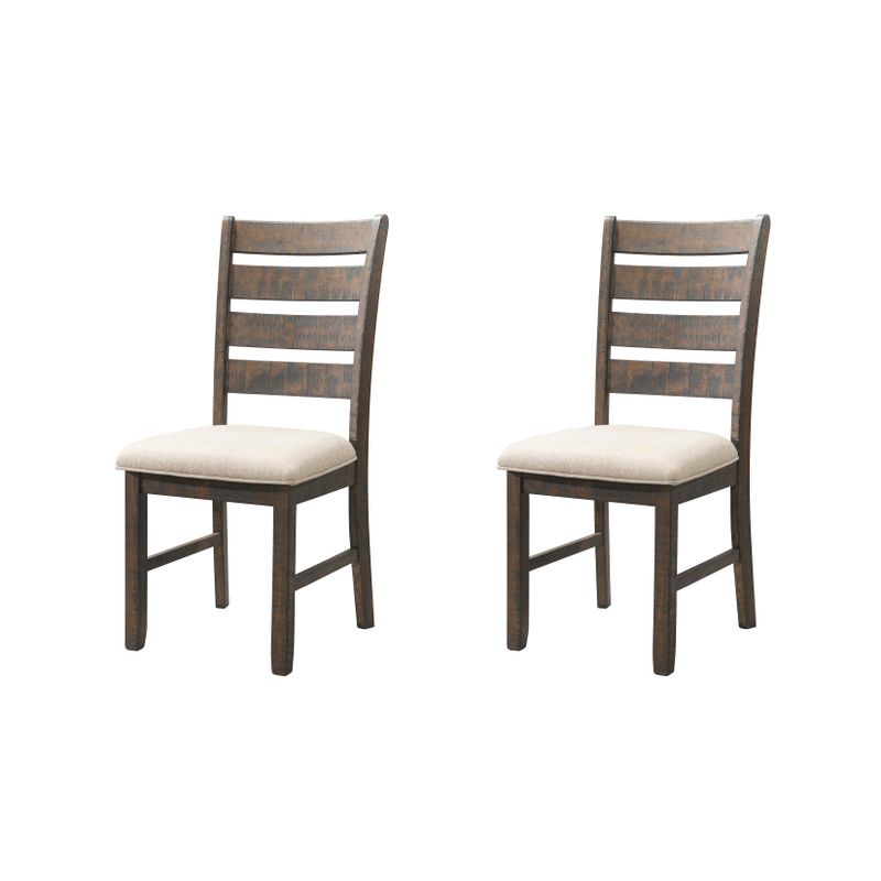 Picket House Furnishings Dex 7PC Dining Set- Table, 6 Ladder Dining Chairs - Smokey Walnut/ Cream Upholstery