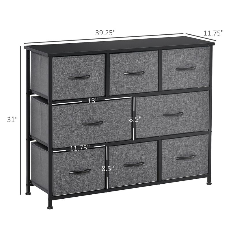 HOMCOM 8-Drawer Dresser, 3-Tier Fabric Chest of Drawers, Storage Tower Organizer Unit with Steel Frame Wooden Top for Bedroom - Light...