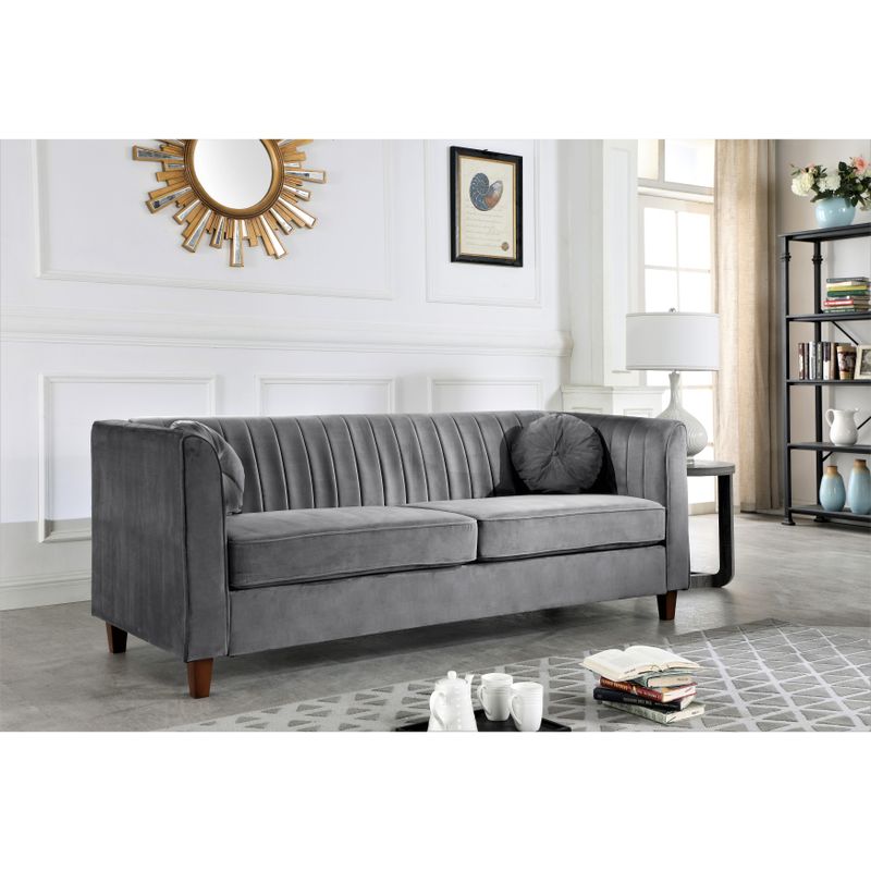 Lowery Kitts Velvet Classic Chesterfield Living Room Set - Grey