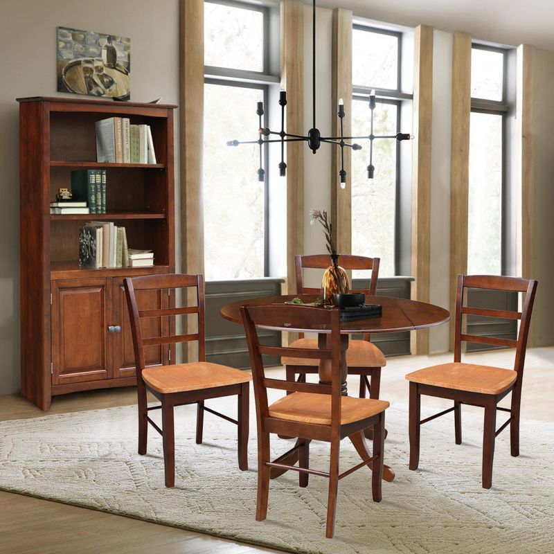 42 in Dual Drop Leaf Dining Table with 4 Dining Chairs - 5 Piece Dining Set - Dining Height - Espresso table/cinnamon and espresso chairs
