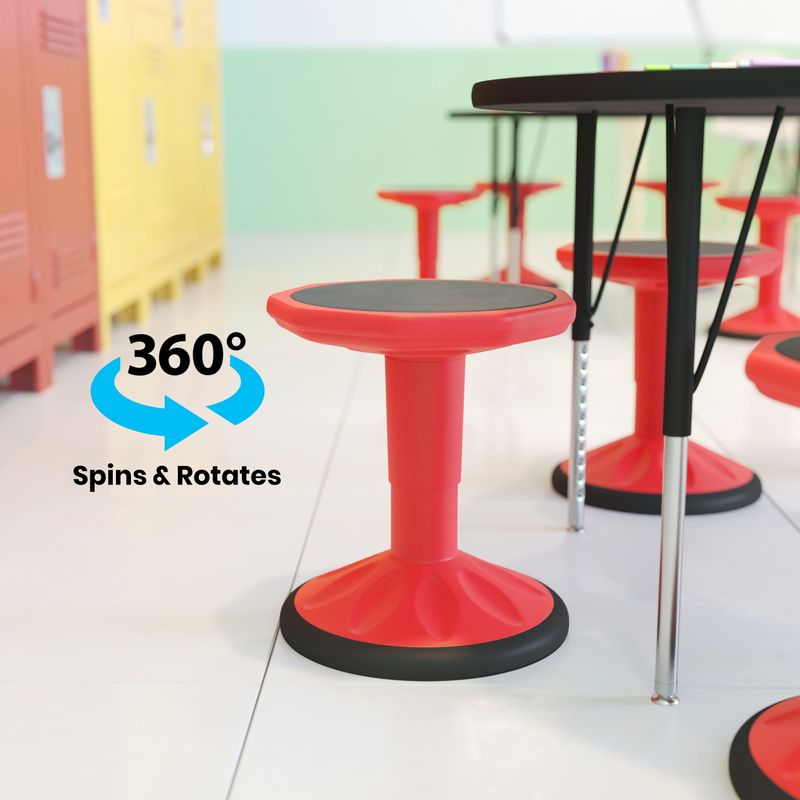Kids Adjustable Height Active Learning Stool for Classroom and Home - 13"W x 13"D x 13.5" - 18.25"H - Orange