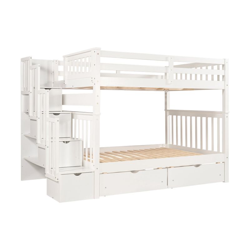 Full Over Full Bunk Bed with Shelves and 6 Storage Drawers - Grey