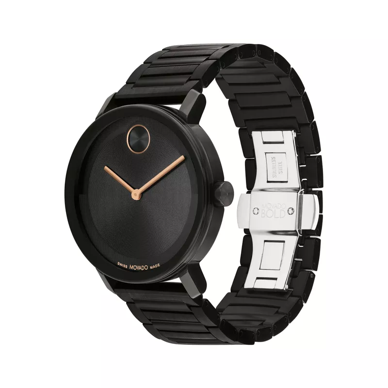 Movado - Men's Bold Evolution 2.0 Rose Gold & Black Ion-Plated Watch Black Dial