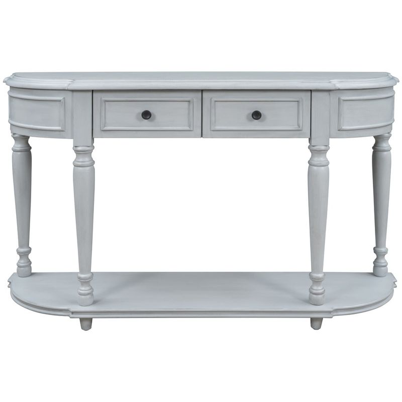 Merax Retro Circular Curved Console Table with Two Top Drawers - Antique White