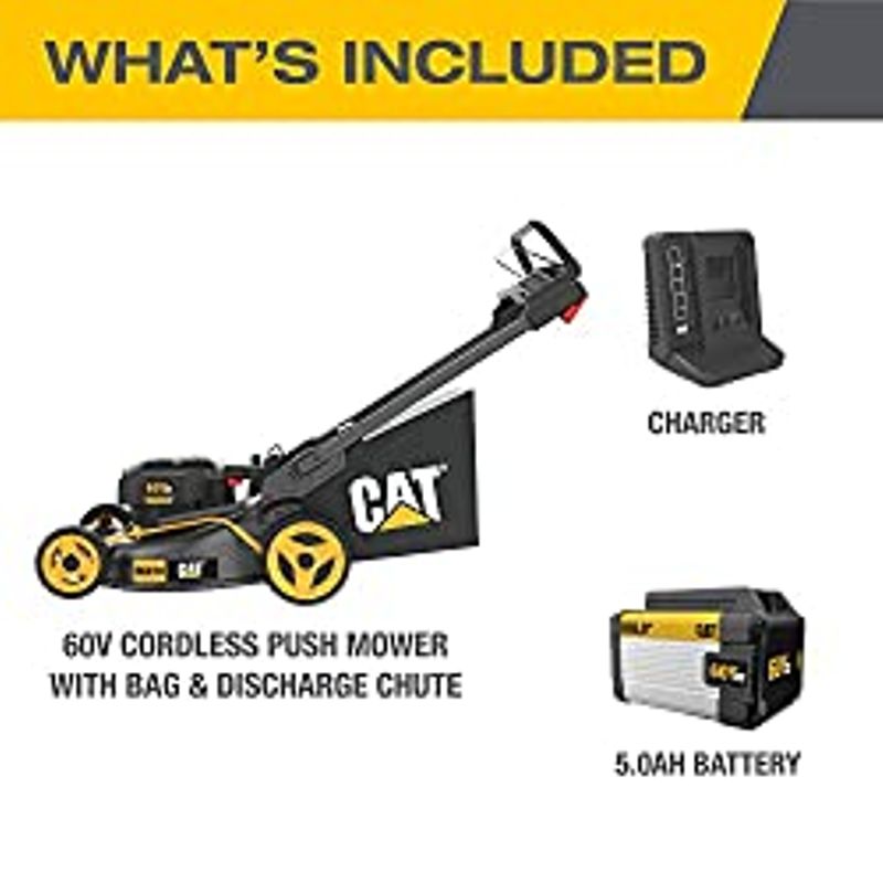 Caterpillar DG670 60V 21" Brushless Lawn Mower- 5.0Ah Battery & Charger Included, Black, Yellow