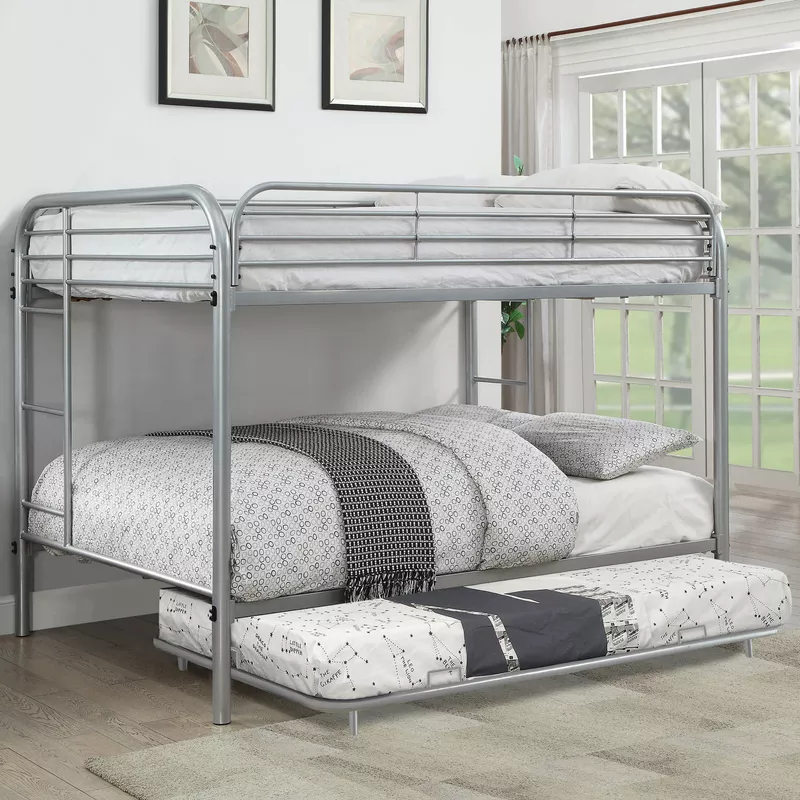 Contemporary Metal Full Kids Trundle in Silver