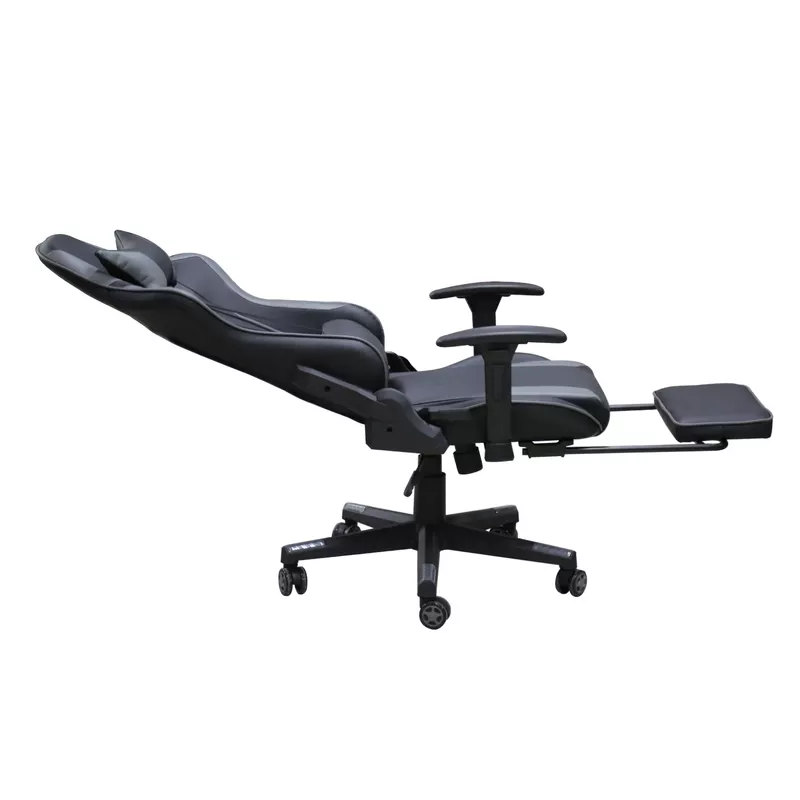 Finn PU Leather Ergonomic Massage Height Adjustable Office Gaming Chair in Black/Grey w/ Footrest