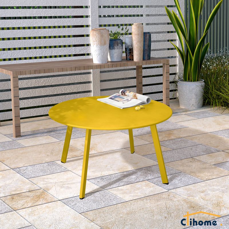 Clihome Weather Resistant Round Steel Patio Large Coffee Table - Yellow