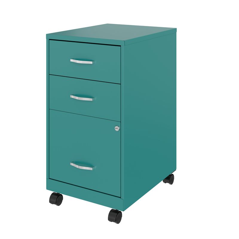 Space Solutions 18" Deep 3 Drawer Mobile Organizer Metal Cabinet, Teal - Green - Letter