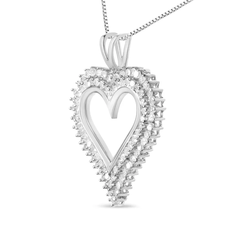 .925 Sterling Silver 1.0 Cttw Diamond Heart 18" Pendant Necklace (I-J Color, I2-I3 Clarity)