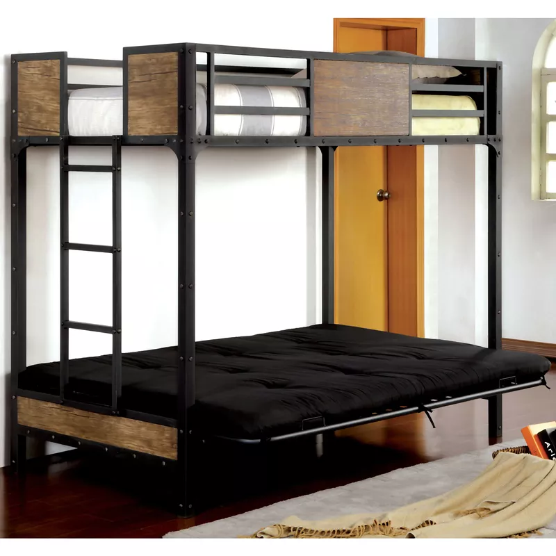 Industrial Metal Twin Over Futon Bunk Bed in Black