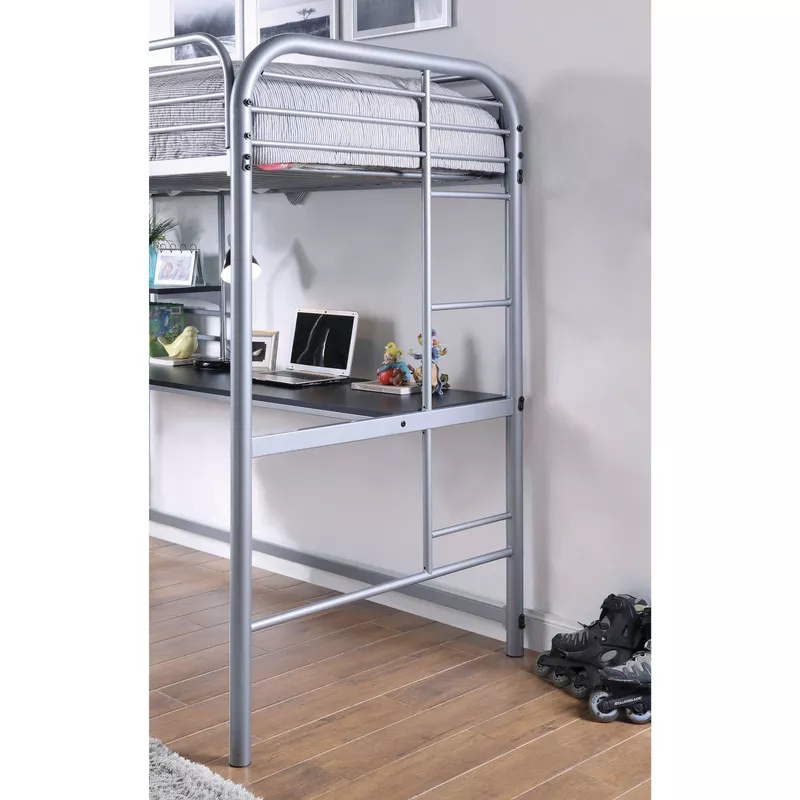 Transitional Metal Twin over Workstation Bunk Bed in Silver