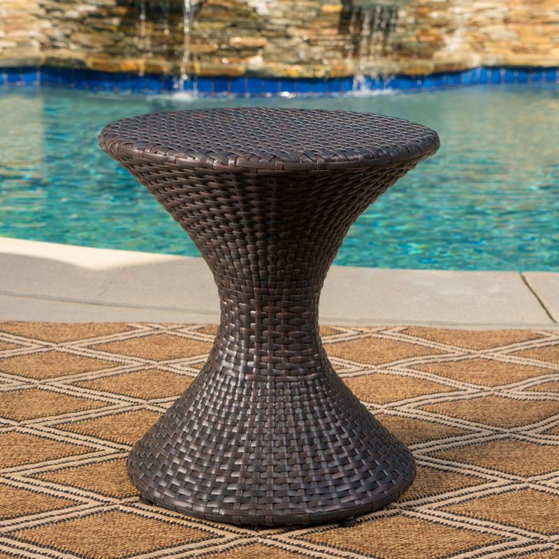 Franklin Outdoor Round  Wicker Side Table by Christopher Knight Home - Multi-Brown