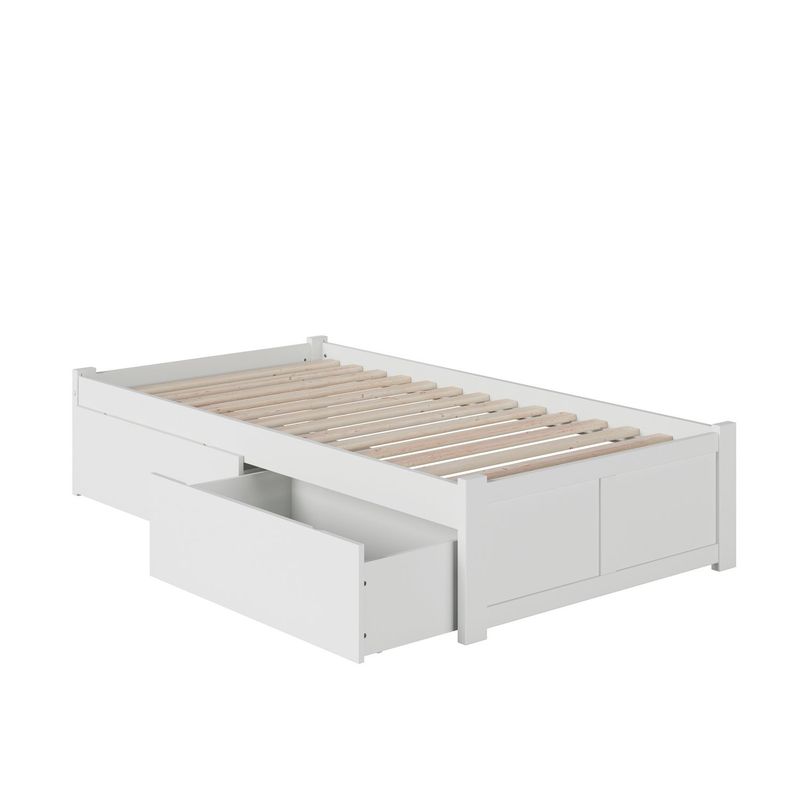 Concord Twin XL Platform Bed with Flat Panel Foot Board and 2 Urban Bed Drawers in White - White - Twin XL