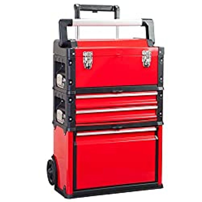 BIG RED ATRJF-C305ABDR Torin Stackable, Portable Metal Tool Box Organizer with Wheels and 2 Drawers, Rolling Upright Trolley Tool Chest...