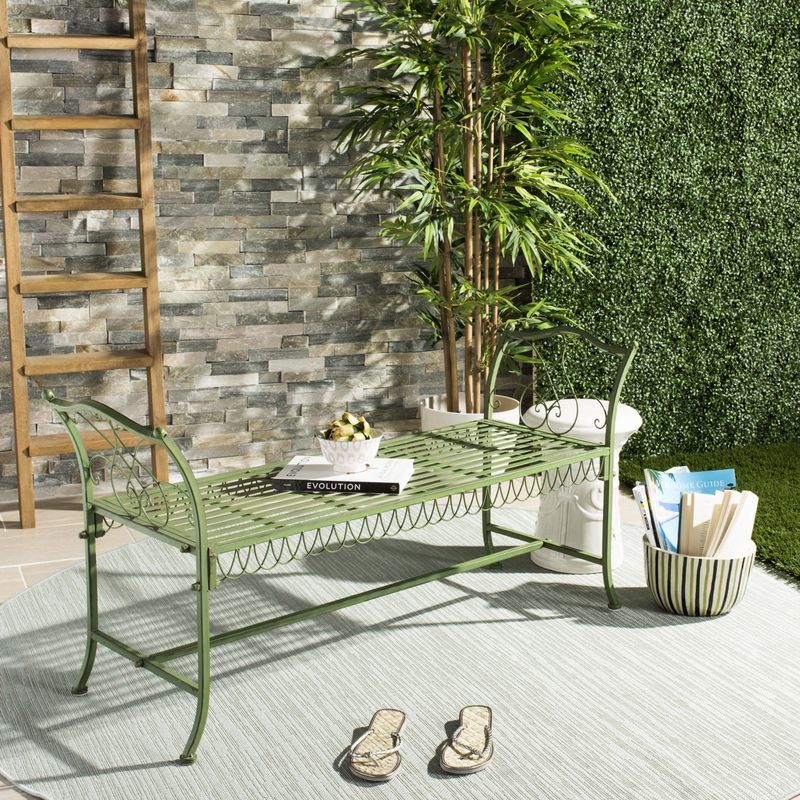 Safavieh Outdoor Living Arona Green Wrought Iron Garden Bench (51-Inches) - PAT5015A