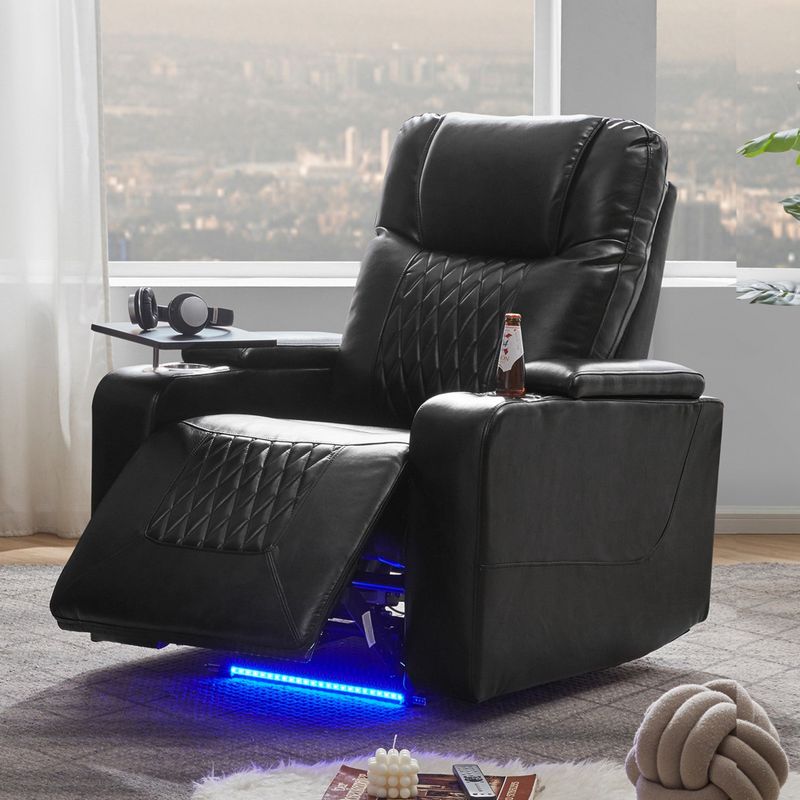 Nestfair Power Motion Recliner with 2 Cup Holders and 360° Swivel Tray Table - Brown