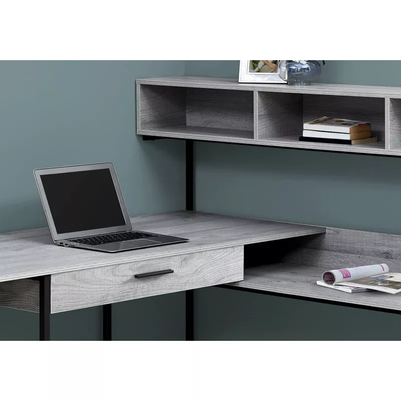 Computer Desk/ Home Office/ Corner/ Storage Drawers/ L Shape/ Work/ Laptop/ Metal/ Laminate/ Grey/ Black/ Contemporary/ Modern