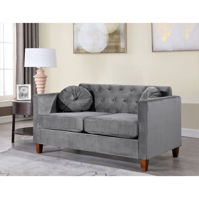 Lory velvet Kitts Classic Chesterfield Living room seat-Loveseat and Sofa - Grey